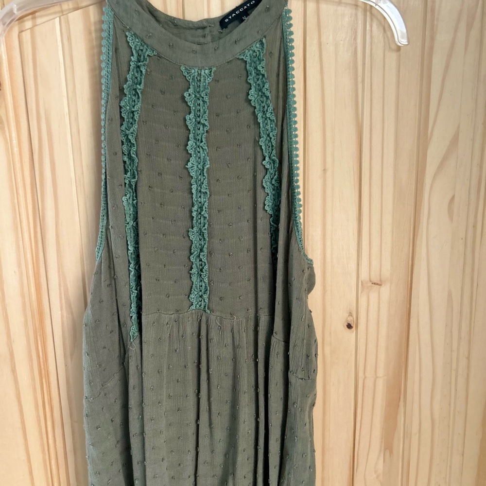 Staccato Green Asymmetrical Embellished Tank Top